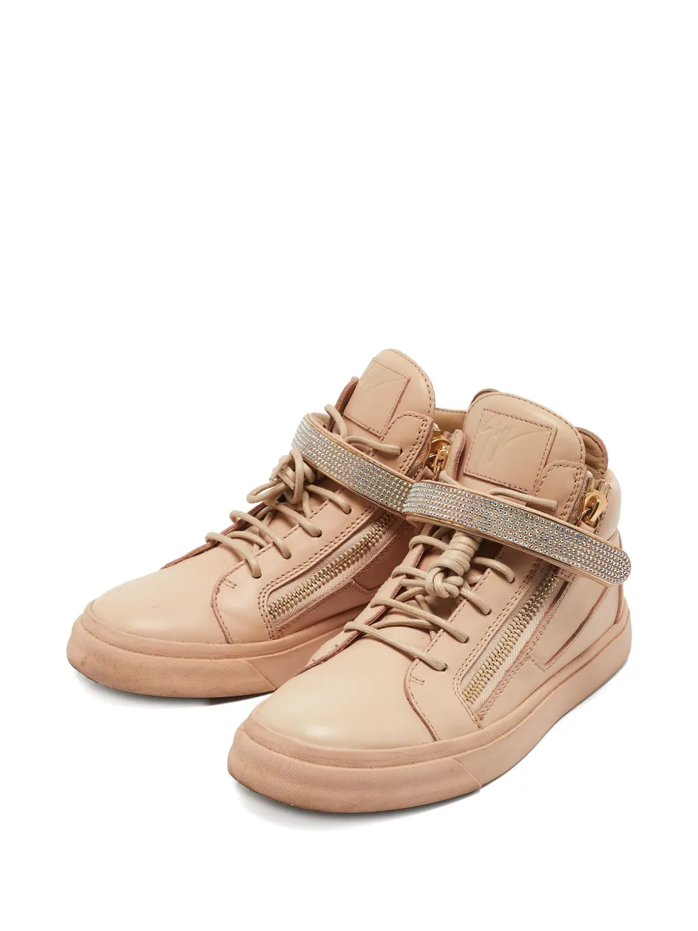 Giuseppe Zanotti Vintage Leren sneakers met kristallen - Beige