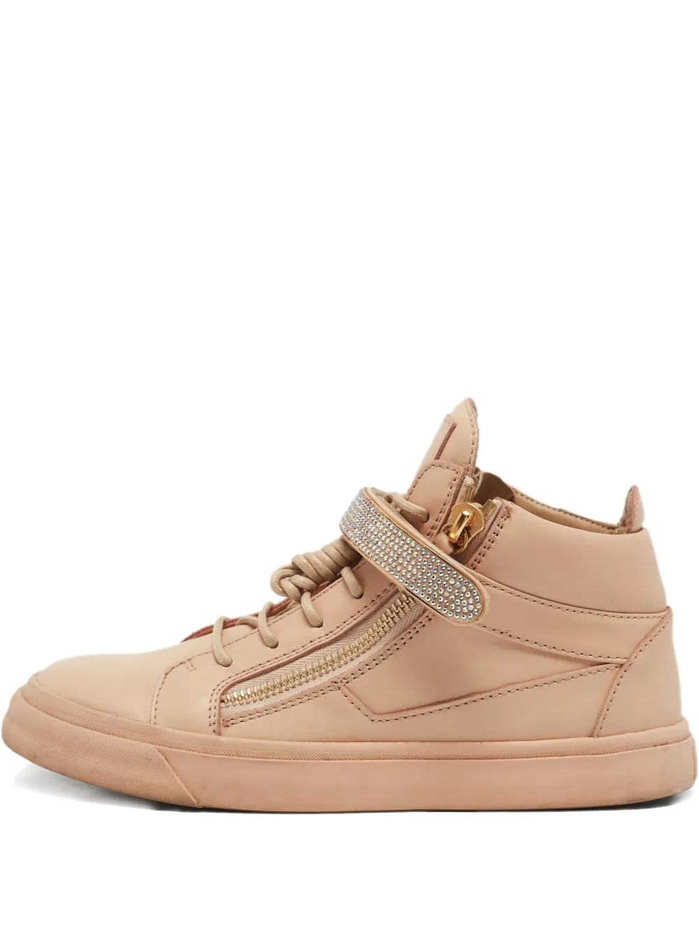 pre-owned crystal-embellished leather sneakers