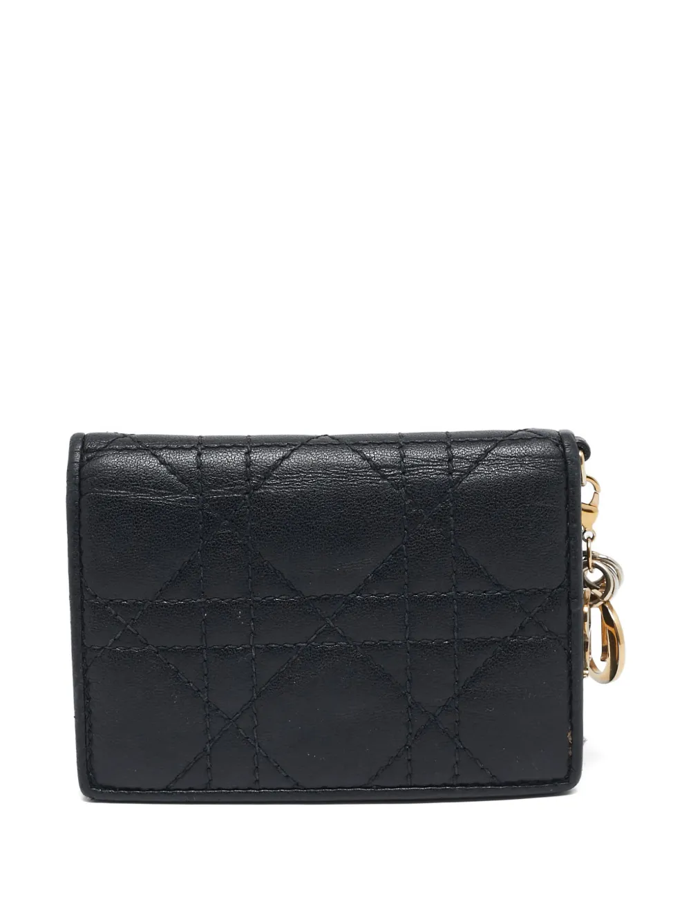 Pre-owned Dior Cannage Flap Card Case In Black