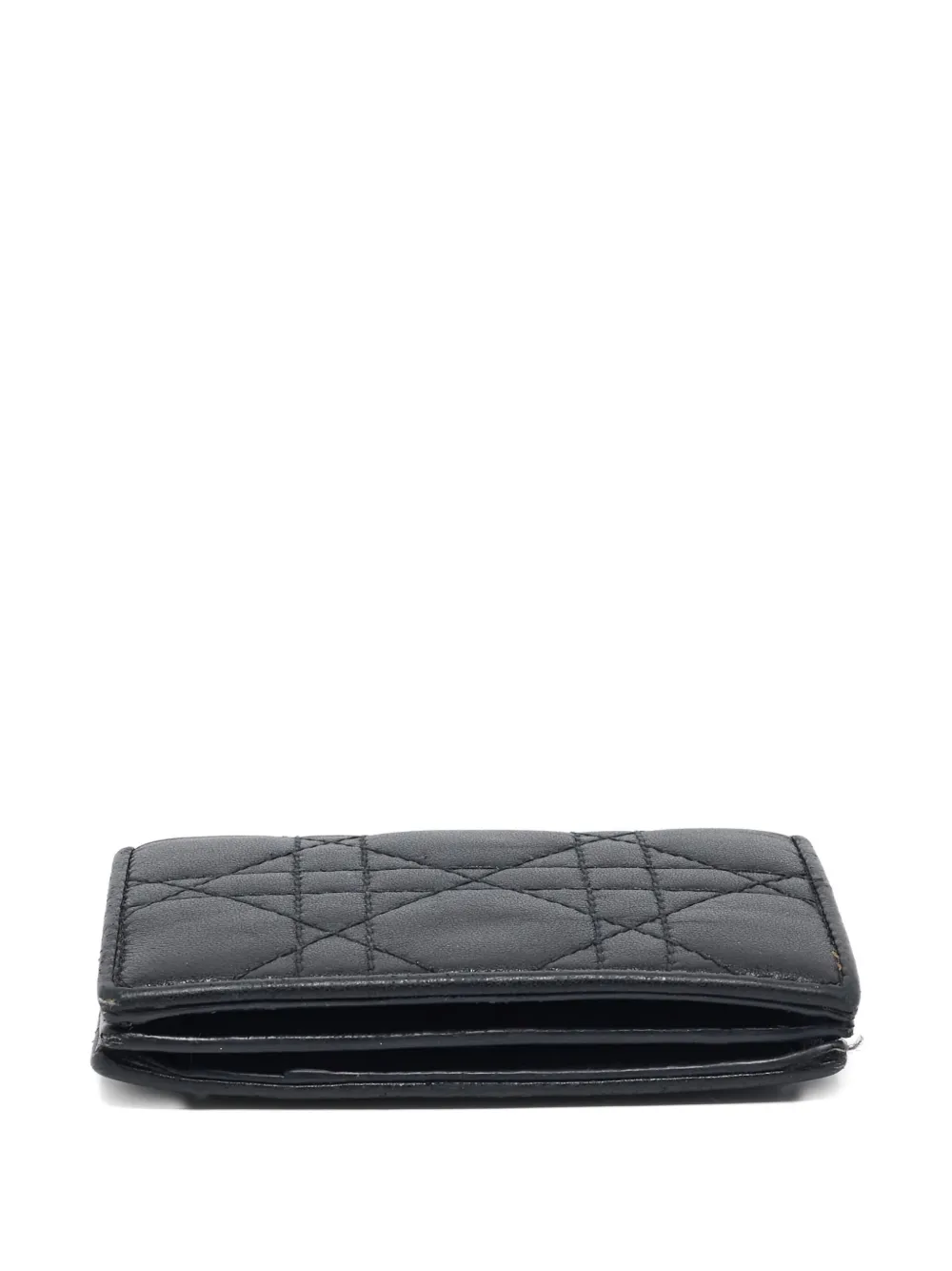 Pre-owned Dior Cannage Flap Card Case In Black