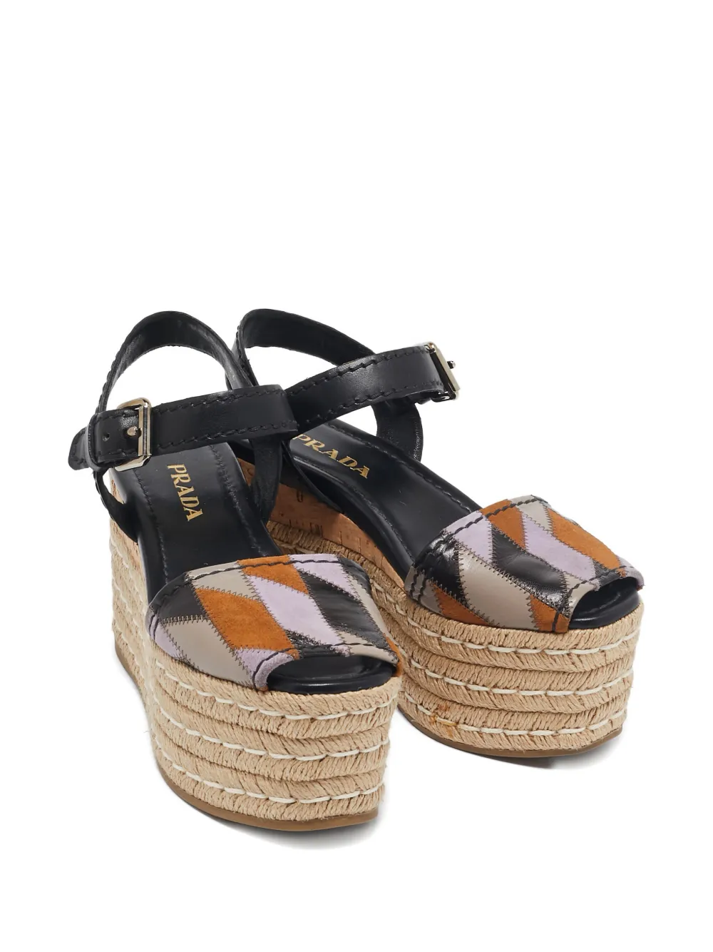 Pre-owned Prada Patchwork Platform Sandals In Black