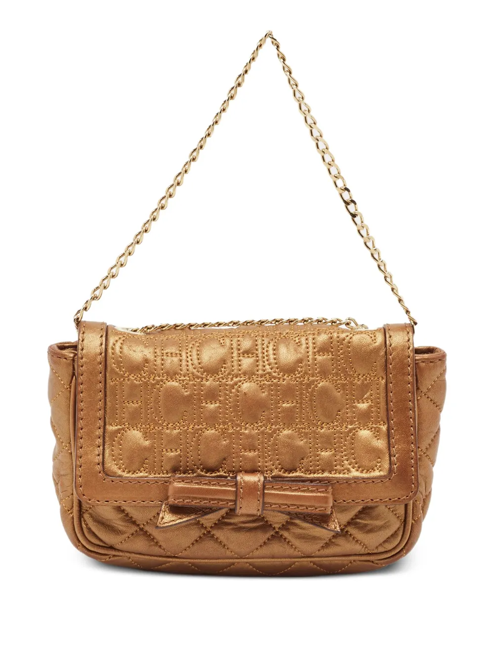 Carolina Herrera Vintage Gewatteerde leren schoudertas met monogram-reliëf Goud