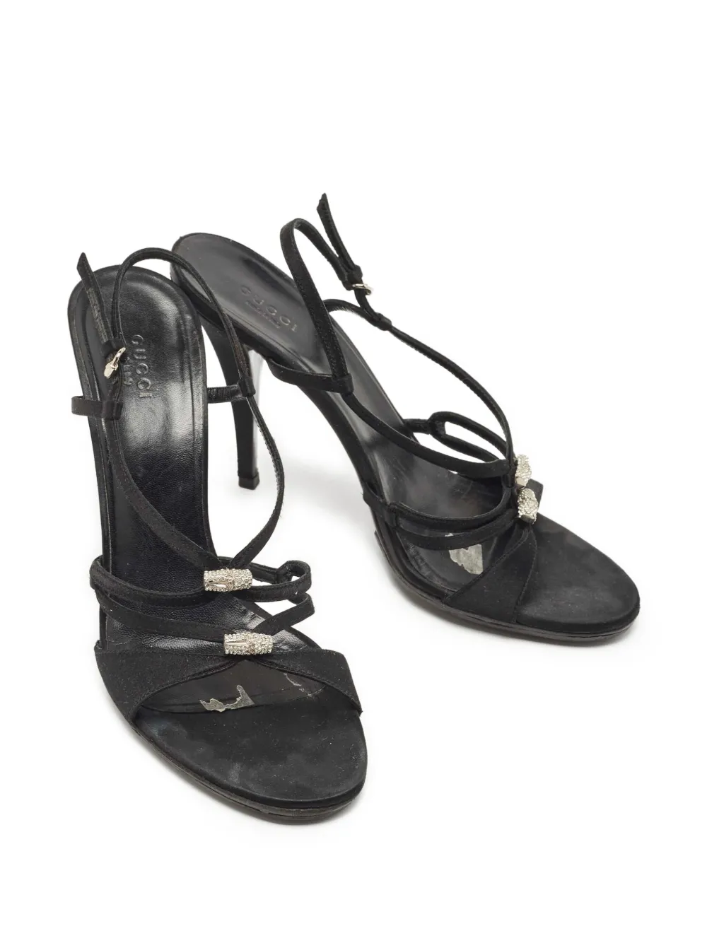Gucci Pre-Owned 115 mm satijnen sandalen met bandjes - Zwart