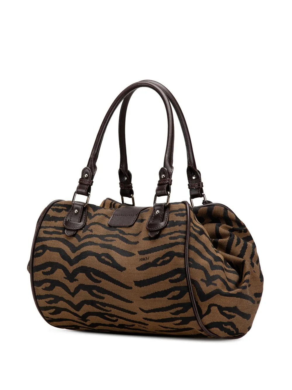 Pre-owned Fendi 2000-2010 Tiger Print Canvas Shoulder Bag