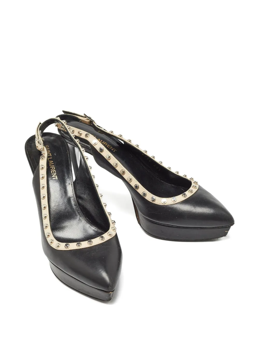 Saint Laurent Pre-Owned Slingback pumps met plateauzool en studs - Zwart