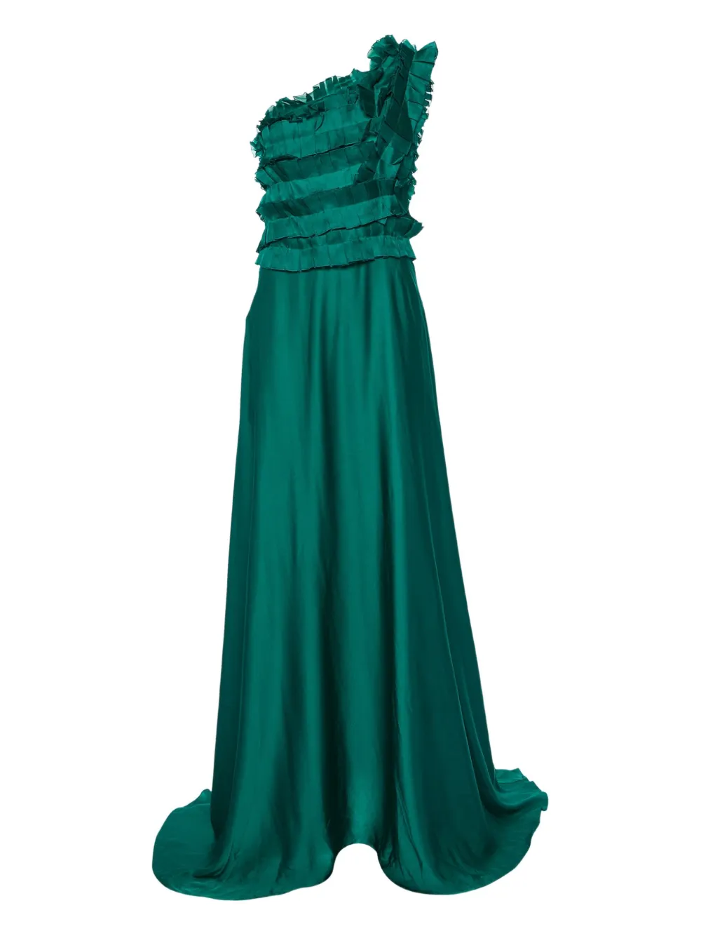 Pre-owned Carolina Herrera Vintage  Ruffled Silk Gown In Green