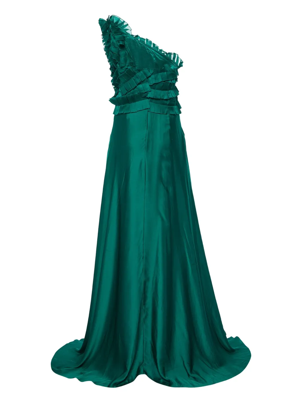 Pre-owned Carolina Herrera Vintage Ruffled Silk Gown In Green