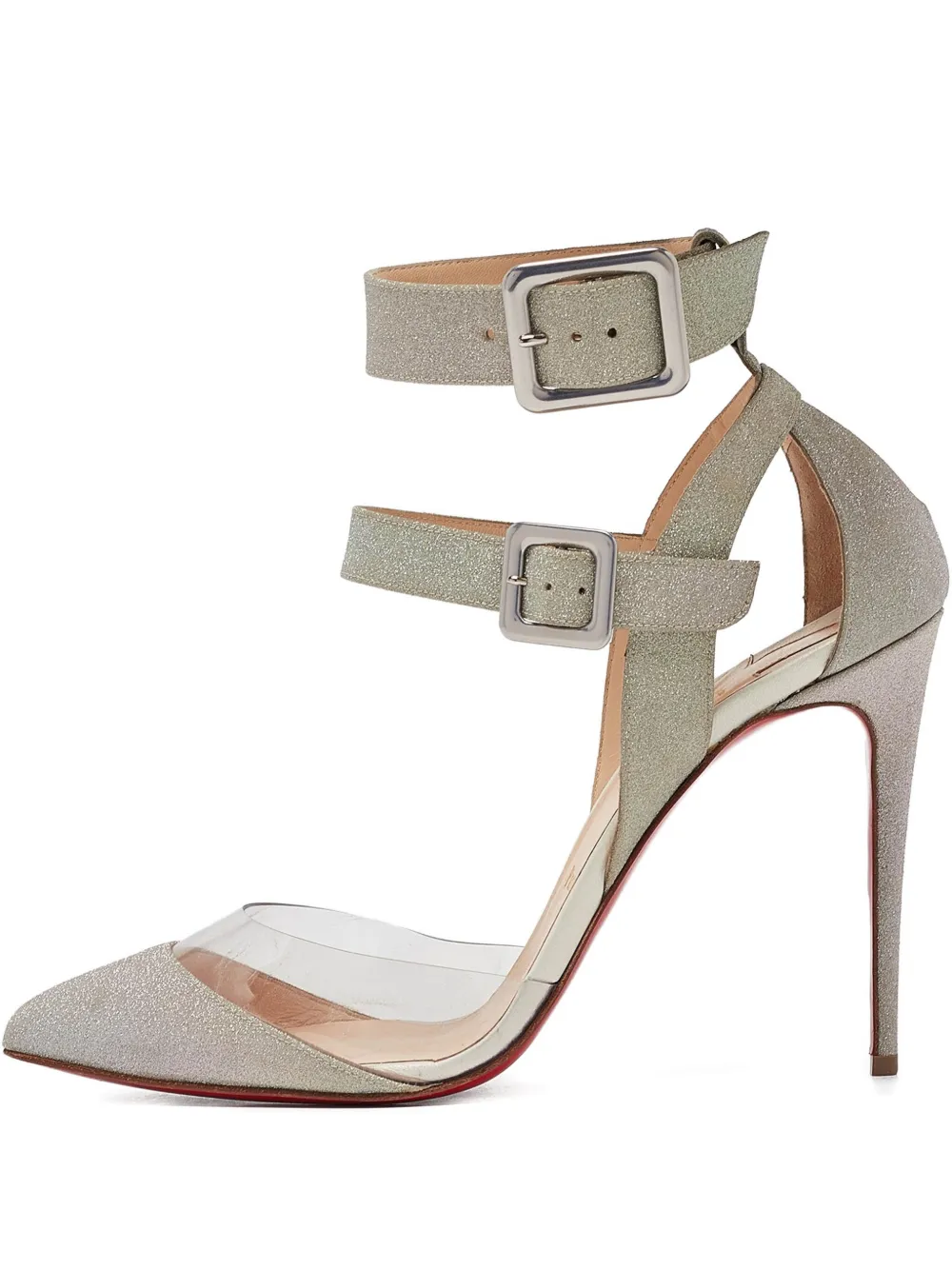 Christian Louboutin Pre-Owned 100mm glitter buckle pumps - シルバートーン Christian Louboutin Pre-Owned 100mm glitter buckle pumps - シルバートーン