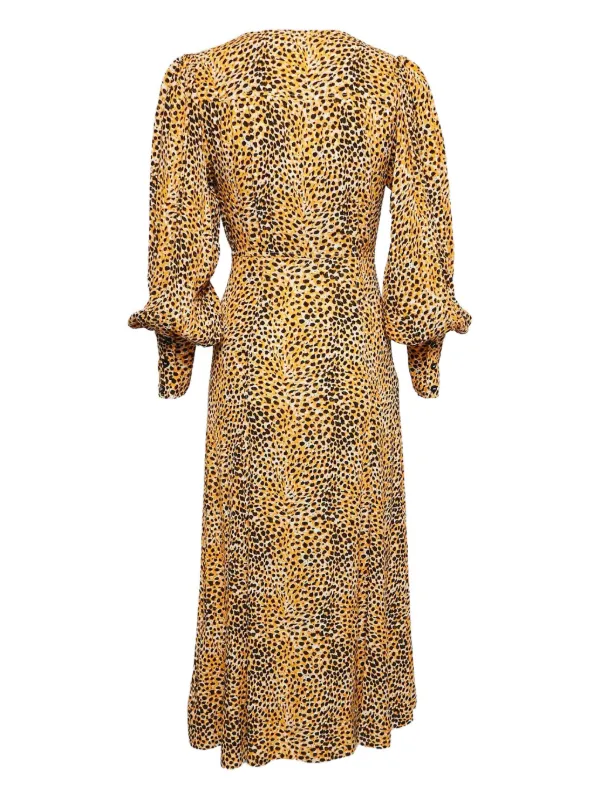 ganni leopard print midi dress Metallic leopard-print recycled-cloqu midi dress - leopard print
