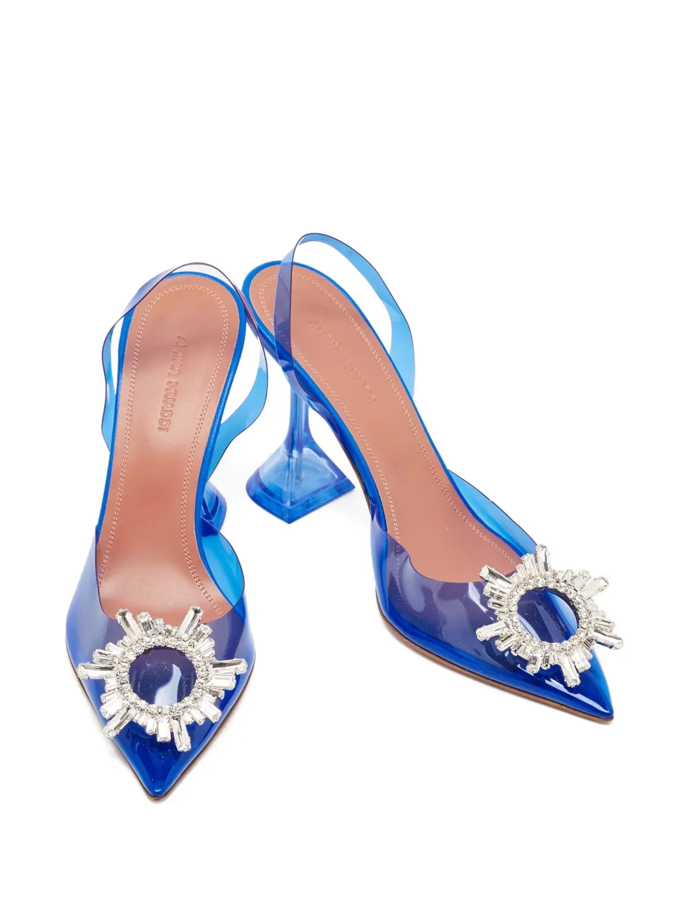 Pre-owned Amina Muaddi 95mm Leather Heeled Pumps In Blue