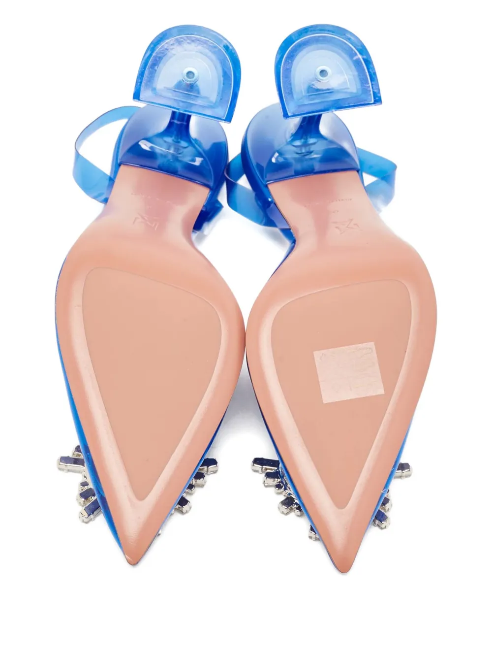 Pre-owned Amina Muaddi 95mm Leather Heeled Pumps In Blue