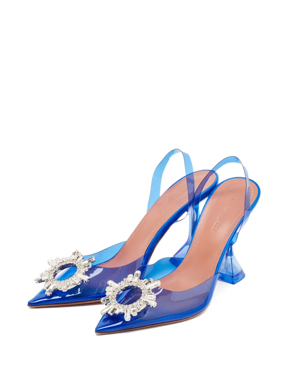 Pre-owned Amina Muaddi 95mm Leather Heeled Pumps In Blue