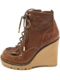 Tory Burch 110mm fringed lace-up wedge boots - Brown