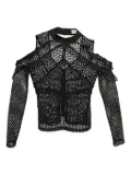 Self-Portrait cut-out mesh long-sleeve T-shirt - Black