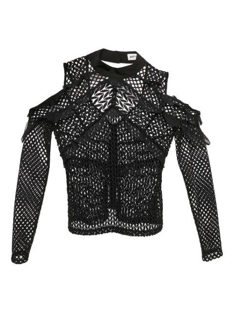 Self-Portrait cut-out mesh long-sleeve T-shirt