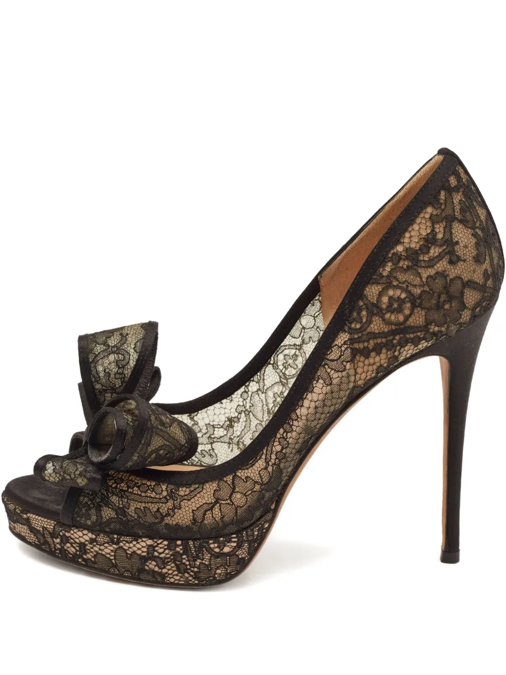 Pre-owned Valentino Garavani 120mm Lace-bow Platform Pumps