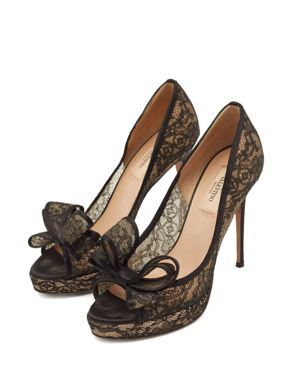 Pre-owned Valentino Garavani 120mm Lace-bow Platform Pumps