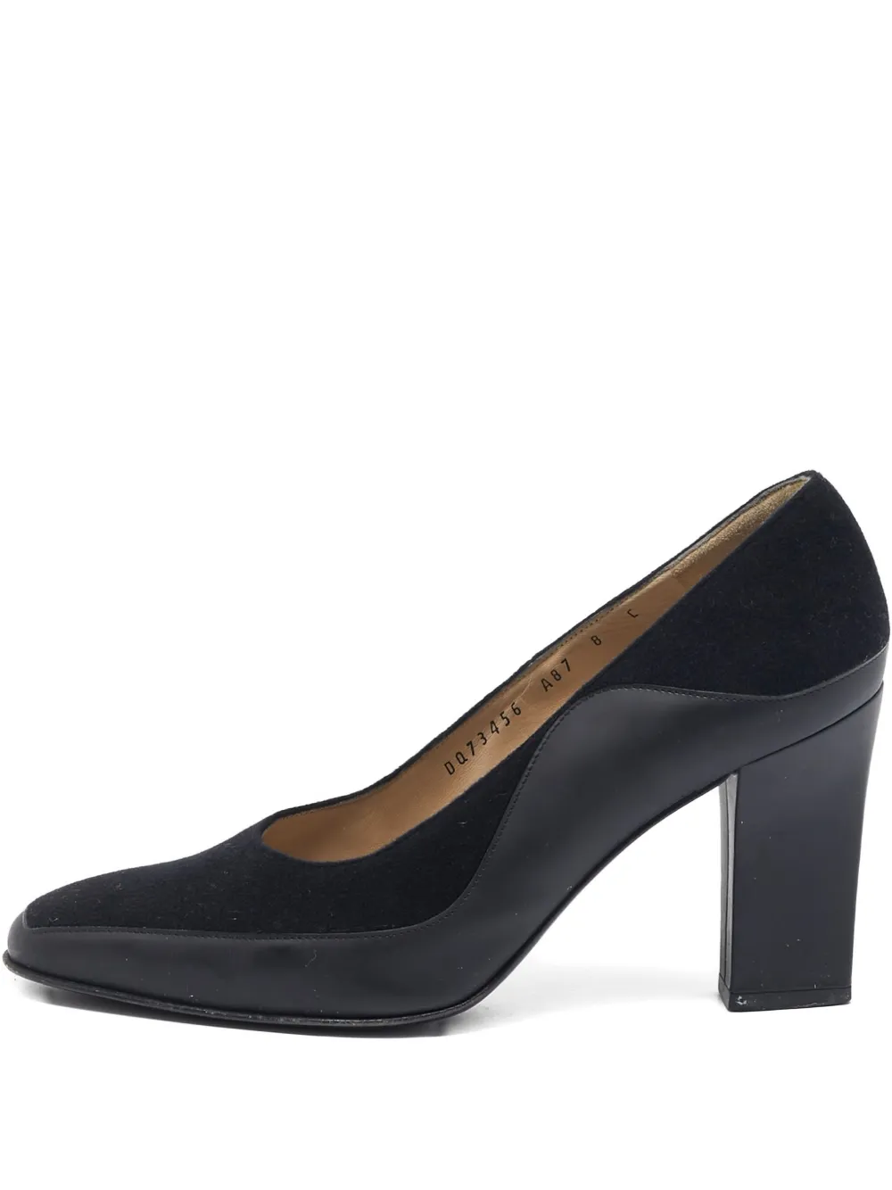 Pre-owned Ferragamo 1900s 90mm Anastasia Leather Suede Block-heel Pumps In Black