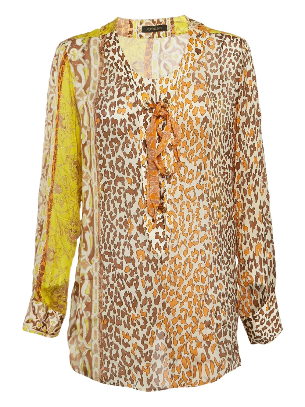 Click to view more detailed imagery on our partner's website Pre-owned Roberto Cavalli Vintage Floral-print Silk Blouse In Yellow