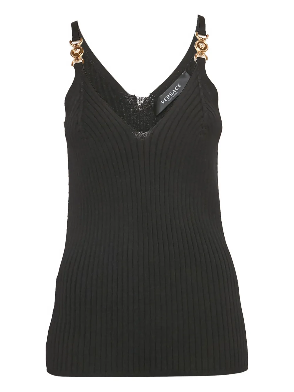 Pre-owned Versace Medusa Head-detail Ribbed Top In Black