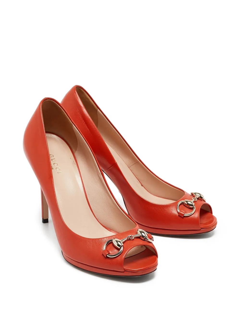 Gucci Pre-Owned 110 mm leren pumps met open neus - Oranje
