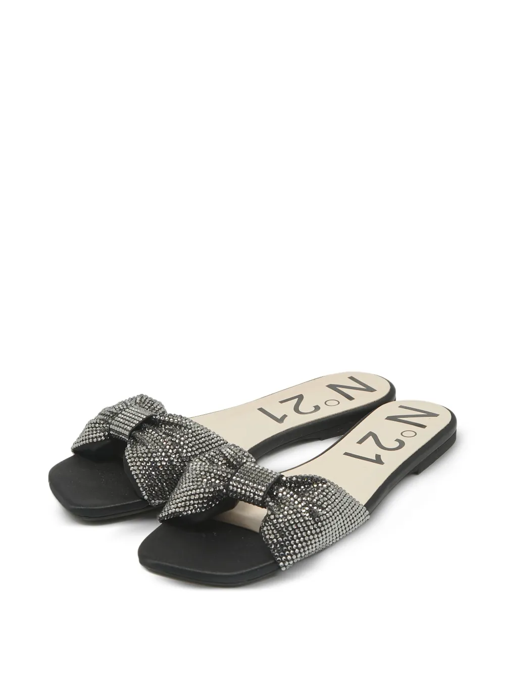 Nº21 Pre-owned sandalen met kristallen strik - Zwart