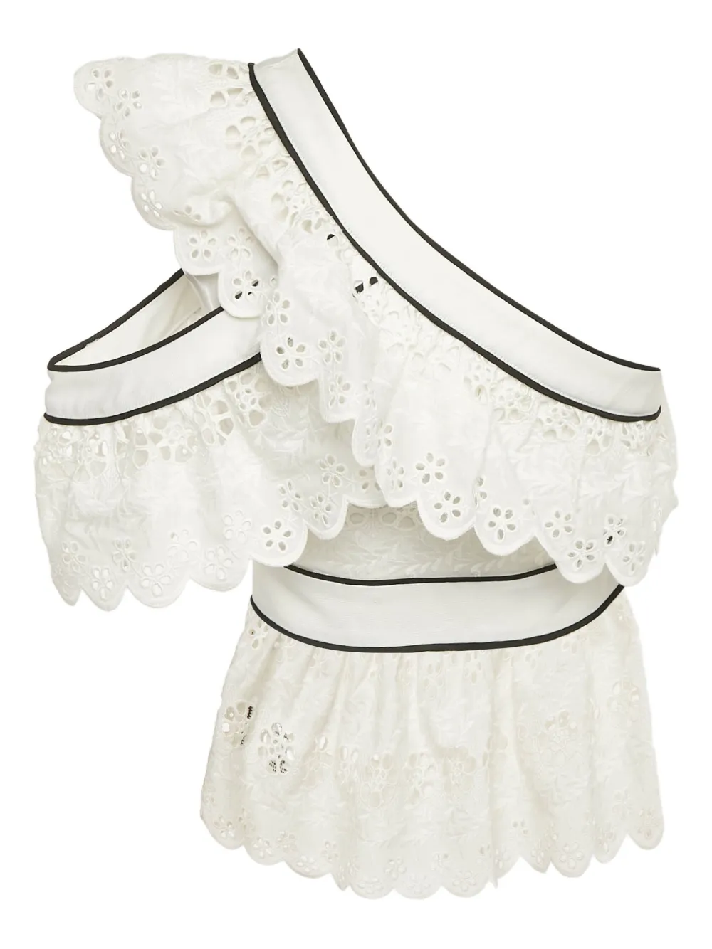 Self-Portrait pre-owned asymmetric ruffled embroidered top | Image 2