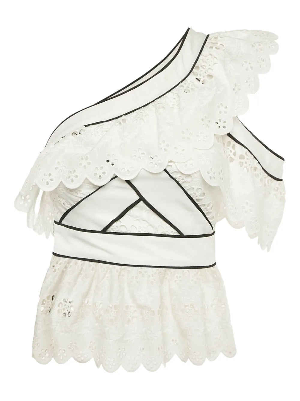 Self-Portrait pre-owned asymmetric ruffled embroidered top | White | Image 1