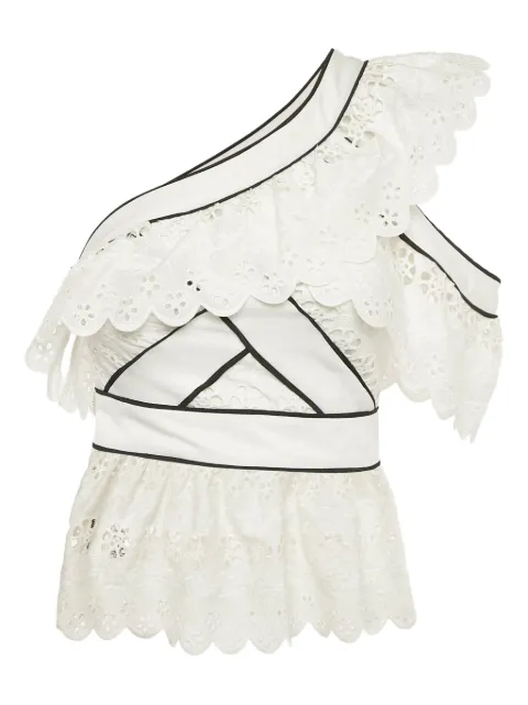 Self-Portrait pre-owned asymmetric ruffled embroidered top