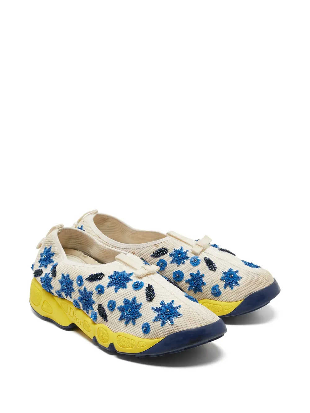 Christian Dior Pre-Owned Sneakers met geborduurde bloemen - Wit
