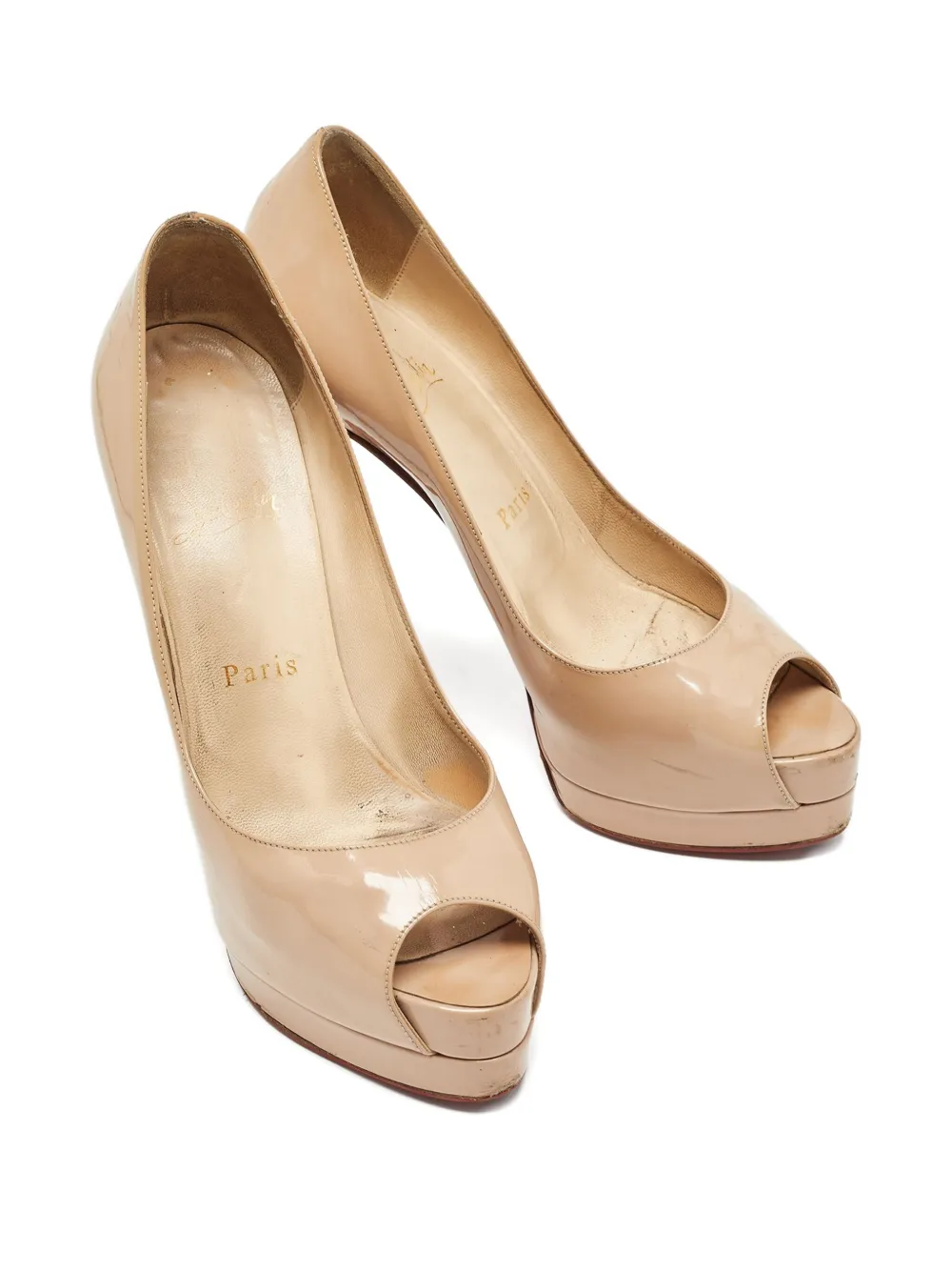 Christian Louboutin Pre-Owned 130mm Altadama patent-leather peep-toe pumps Neutrals