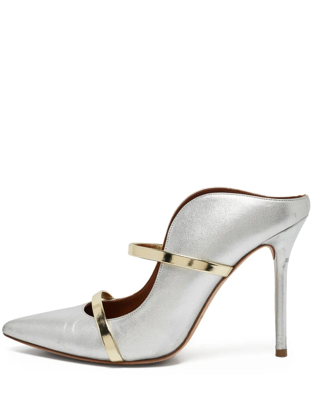 Malone Souliers pre-owned 105mm Maureen metallic leather pointed-toe mules | Silver | Image 1