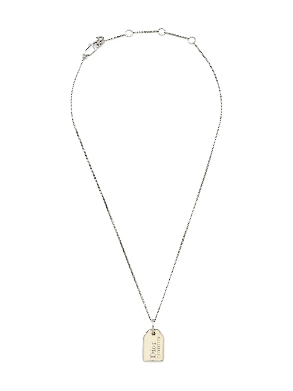 Christian Dior Pre-Owned Oblique tag necklace - シルバートーン Christian Dior Pre-Owned Oblique tag necklace - シルバートーン
