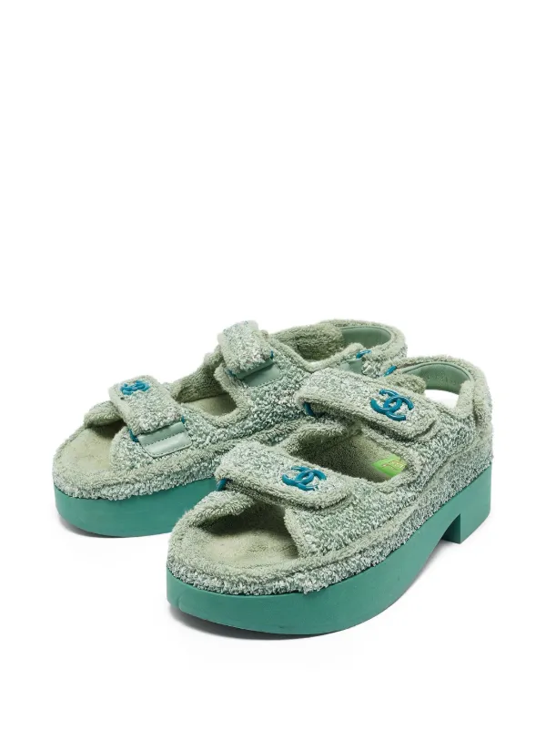 CHANEL Pre-Owned double-strap Platform Sandals Green FARFETCH UK
