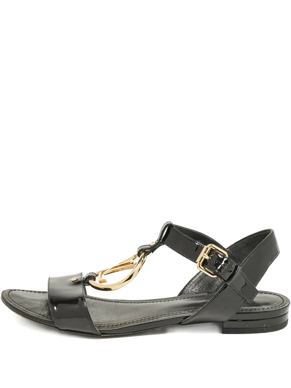 Louis Vuitton Pre-Owned patent leather LV logo sandals - ブラック Louis Vuitton Pre-Owned patent leather LV logo sandals - ブラック