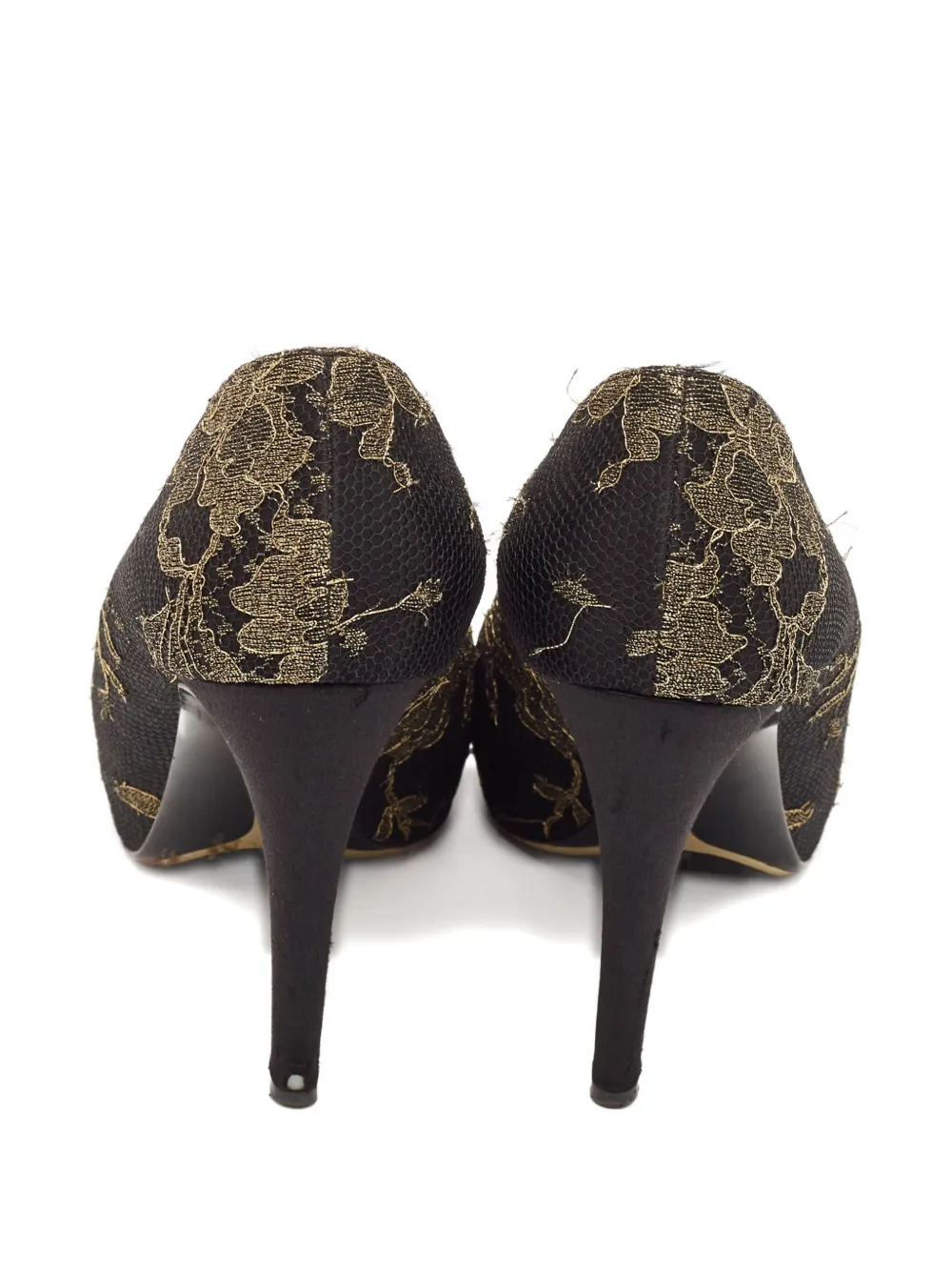 Pre-owned Ferragamo 110mm Floral-print Peep-toe Pumps In Black