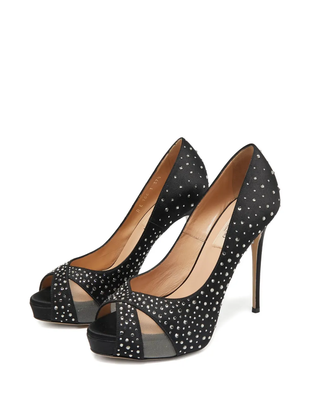 Valentino Garavani Pre-Owned 125 MM mesh pumps met stras - Zwart