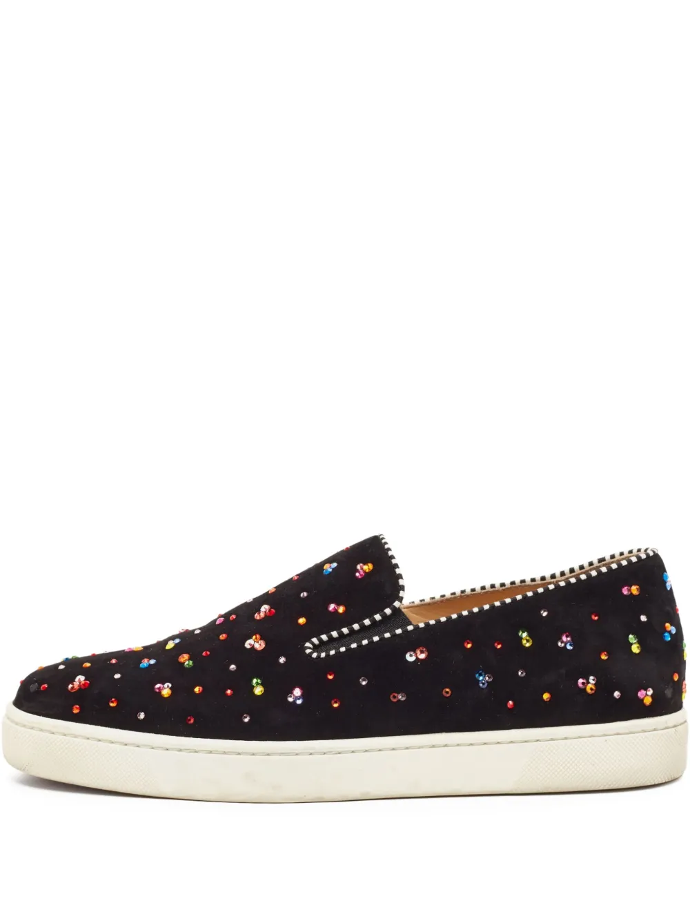 Pre-owned Christian Louboutin Crystal-embellished Slip-on Sneakers