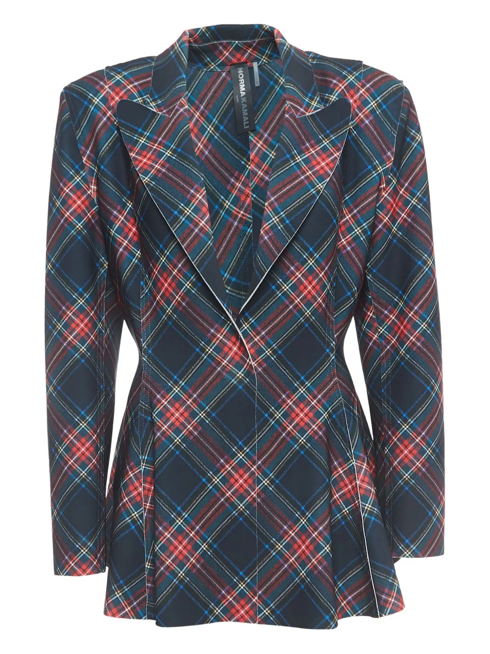 Norma Kamali Vintage pre-owned plaid peplum jacket | Blue | Image 1
