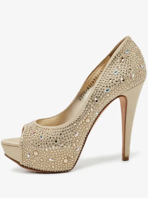 Gina Pre-owned rhinestone-embellished peep-toe pumps