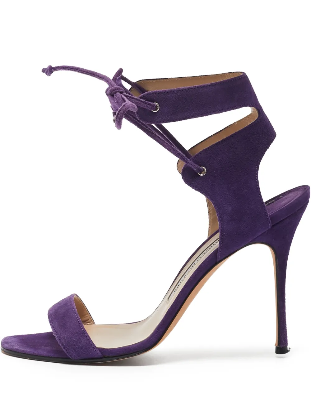 Manolo Blahnik pre-owned 100mm Laramod lace-up sandals | Purple | Image 1