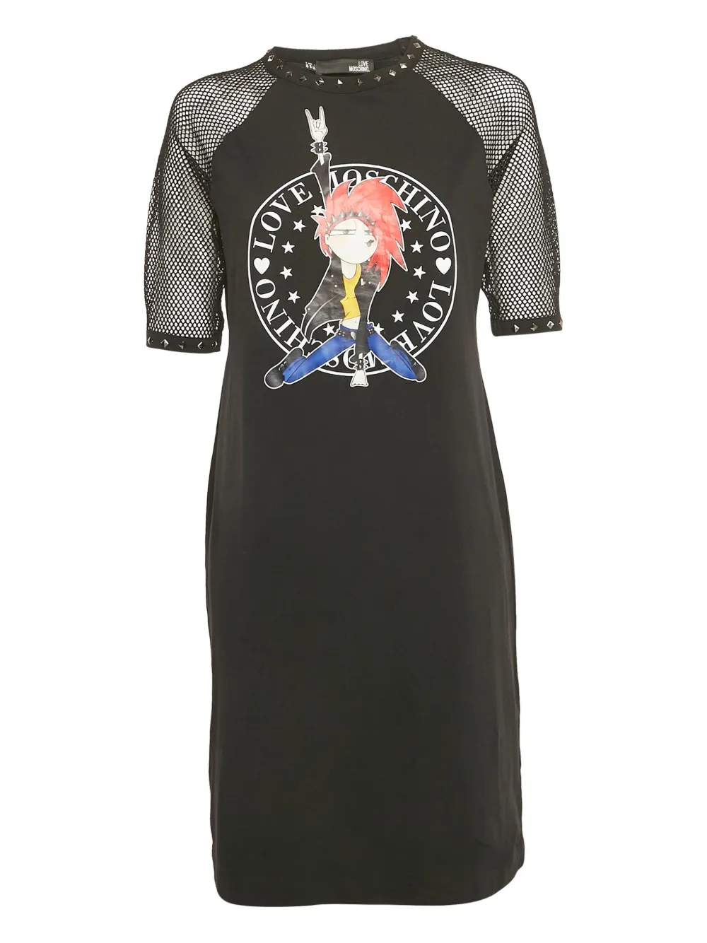 Moschino Pre-Owned logo-print mesh-sleeve midi dress | Black | Image 1