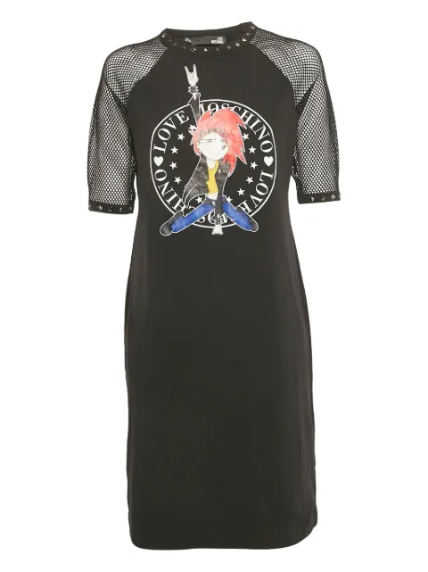 Moschino Pre-Owned logo-print mesh-sleeve midi dress