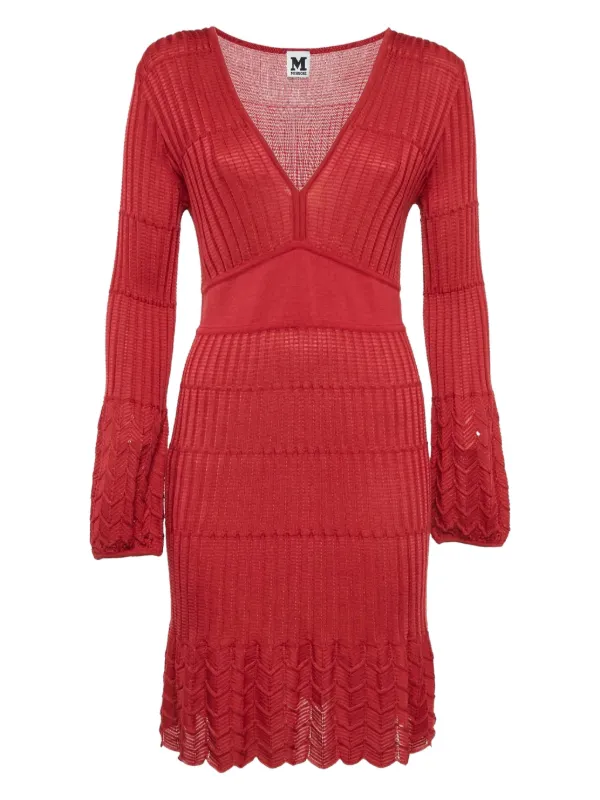 missoni red dress M Missoni Red Patterned Knit V-Neck Midi Dress M
