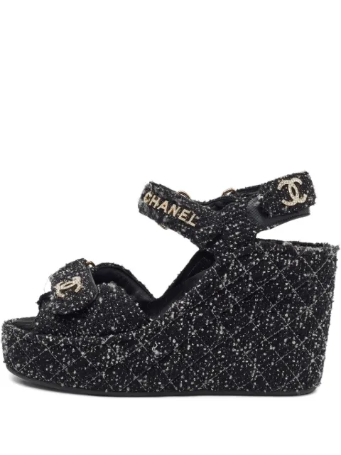 CHANEL Pre-Owned tweed platform wedge sandals