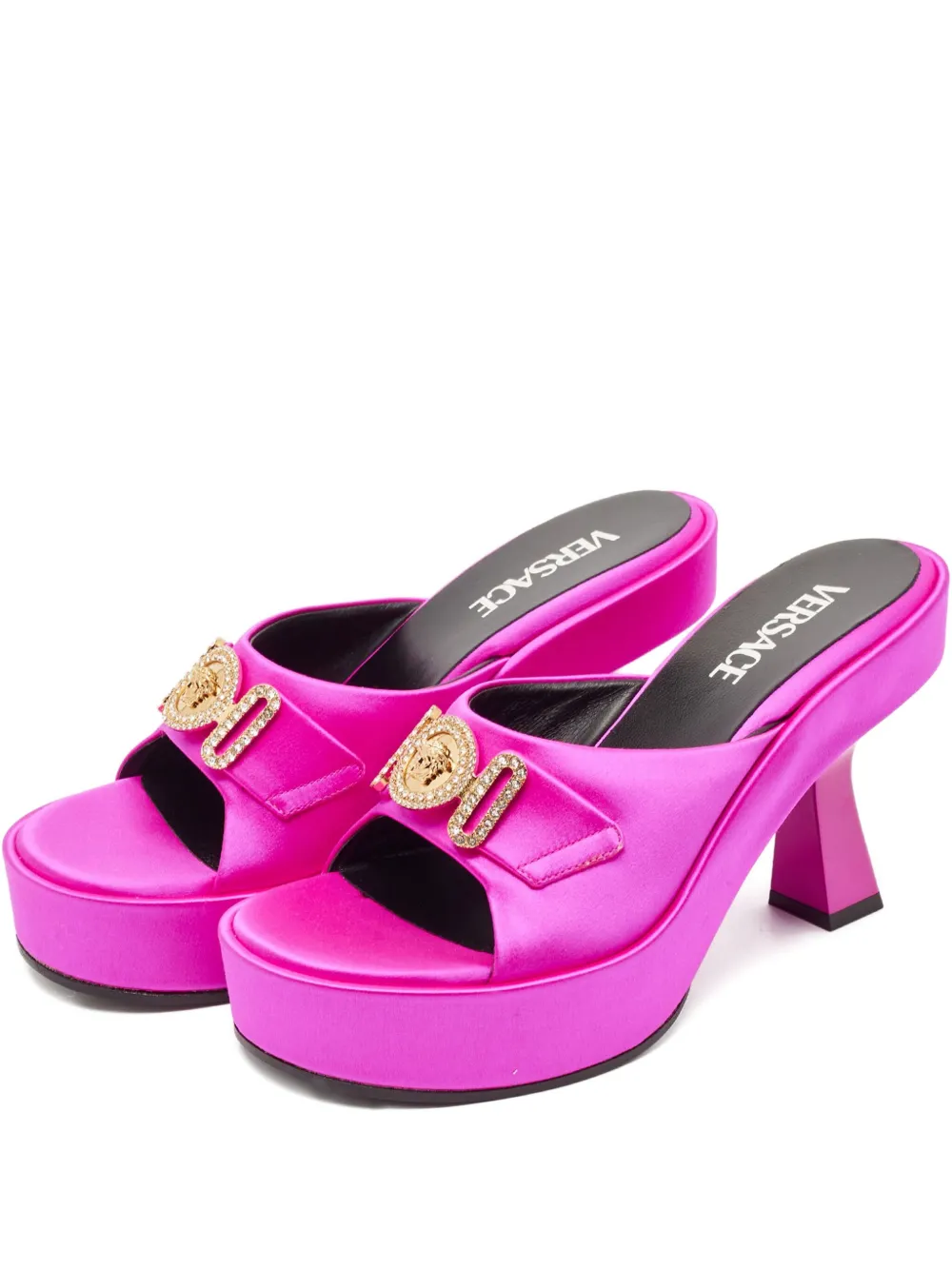 Pre-owned Versace Medusa Platform Satin Mules