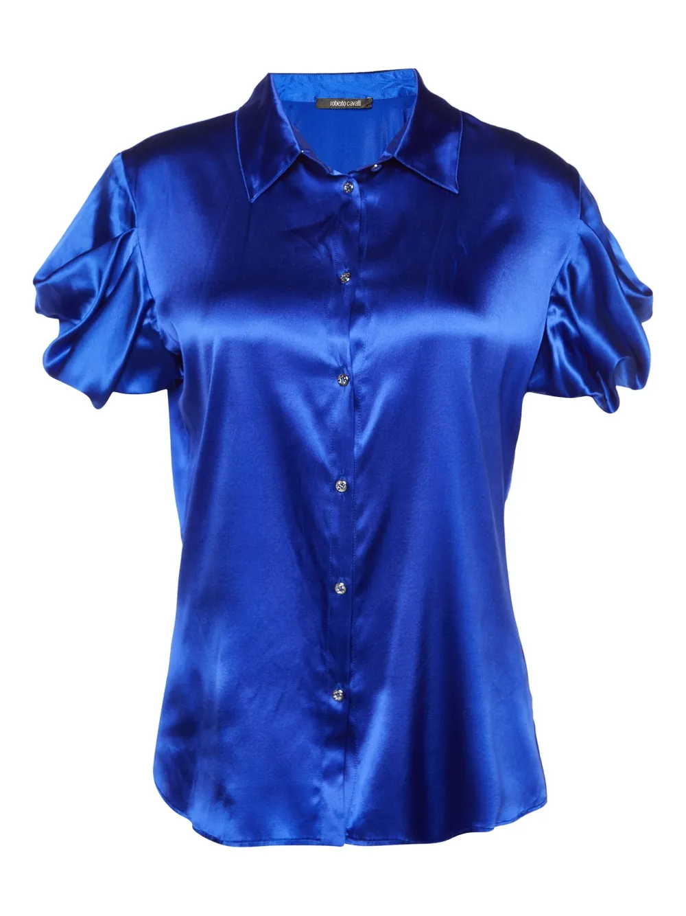 puff-sleeve satin shirt