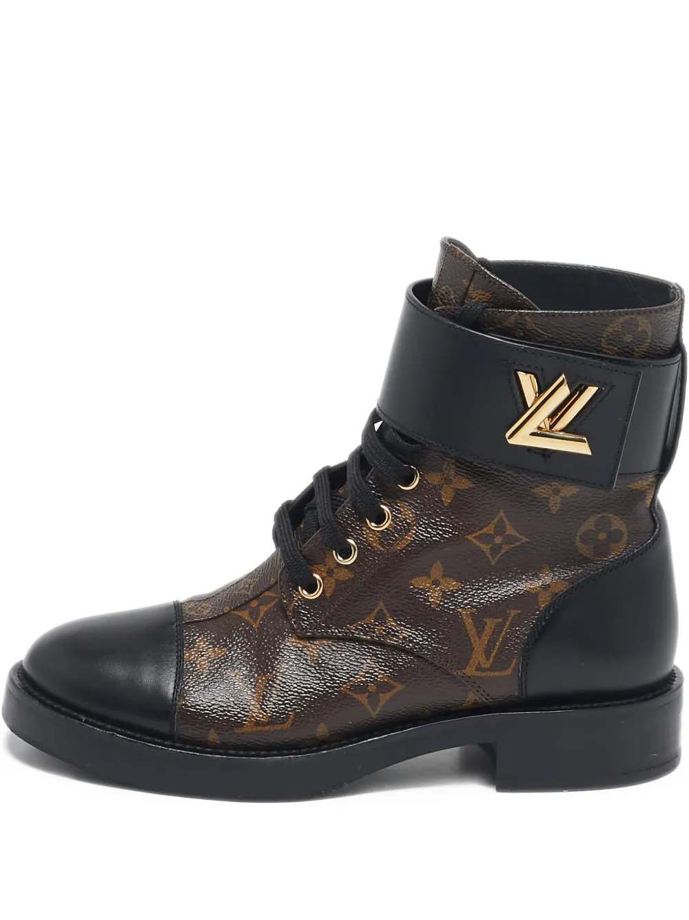 Louis Vuitton Pre-Owned ロゴプレート コンバットブーツ - ブラウン Louis Vuitton Pre-Owned ロゴプレート コンバットブーツ - ブラウン