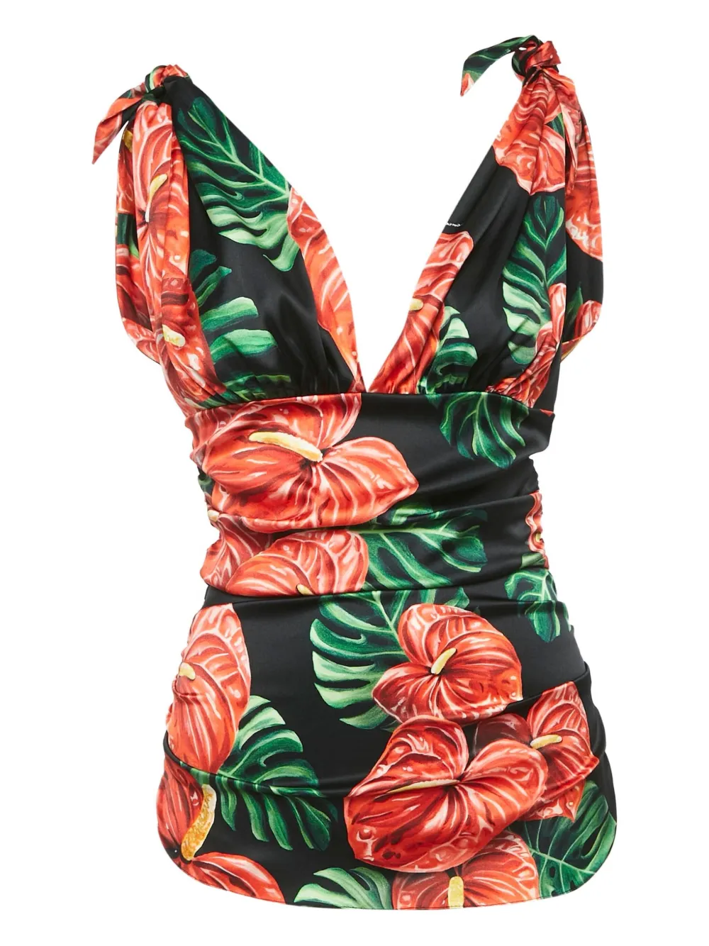 Dolce & Gabbana Pre-Owned Anthurium-print ruched top | Black | Image 1