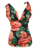 Dolce & Gabbana Pre-Owned Anthurium-print ruched top - Black